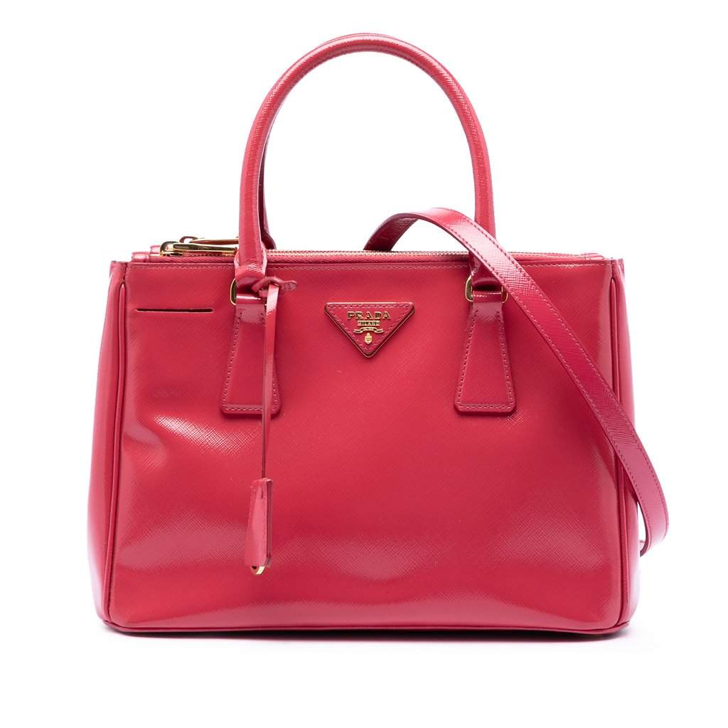 Prada Small Saffiano Vernice Galleria Double Zip Satchel Pink Leather Very good condition - Front View