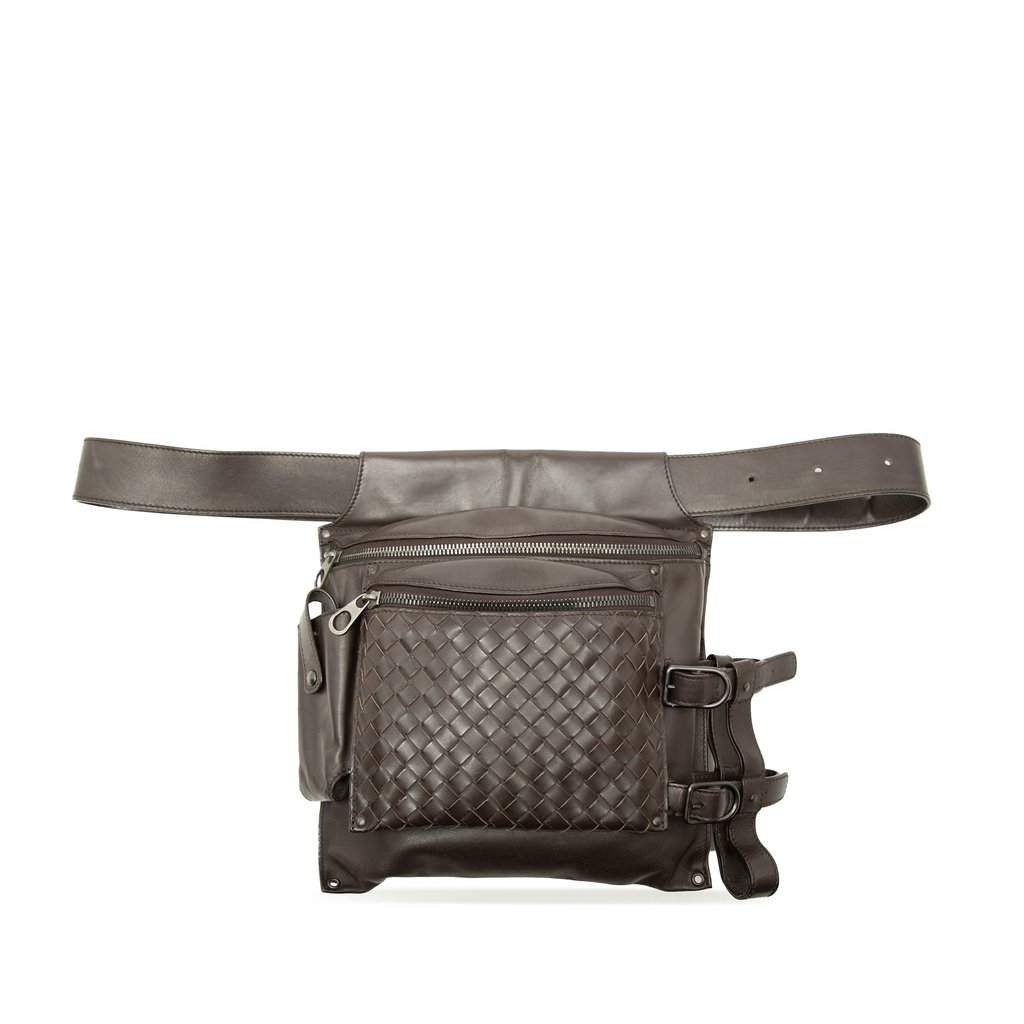 Bottega Veneta Intrecciato Trimmed Nappa Utility Belt Bag Brown Leather Very good condition - Front View