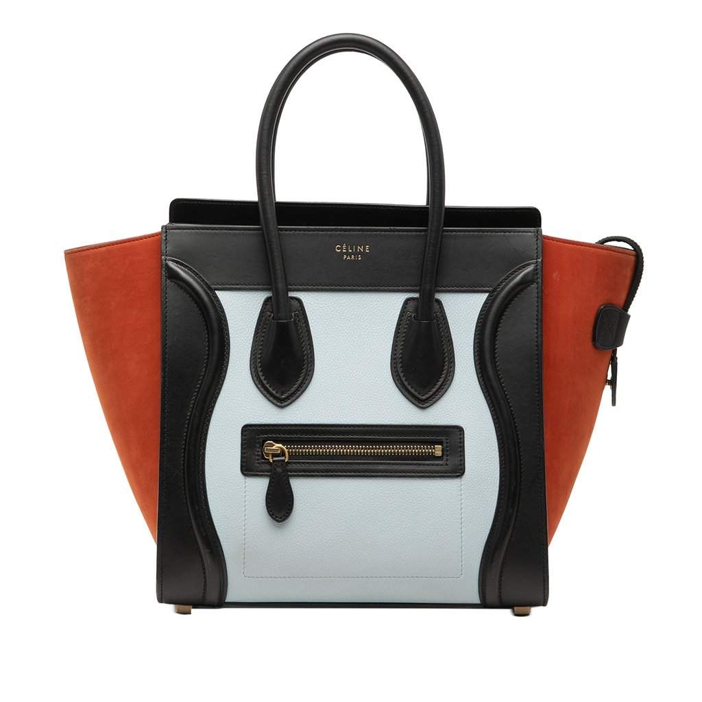 Celine Micro Tricolor Nubuck and Calfskin Luggage Tote White Leather Very good condition - Front View