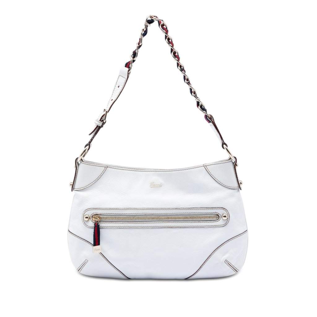 Gucci Calfskin Web Capri Ranch Kid Shoulder Bag White Leather Very good condition - Front View