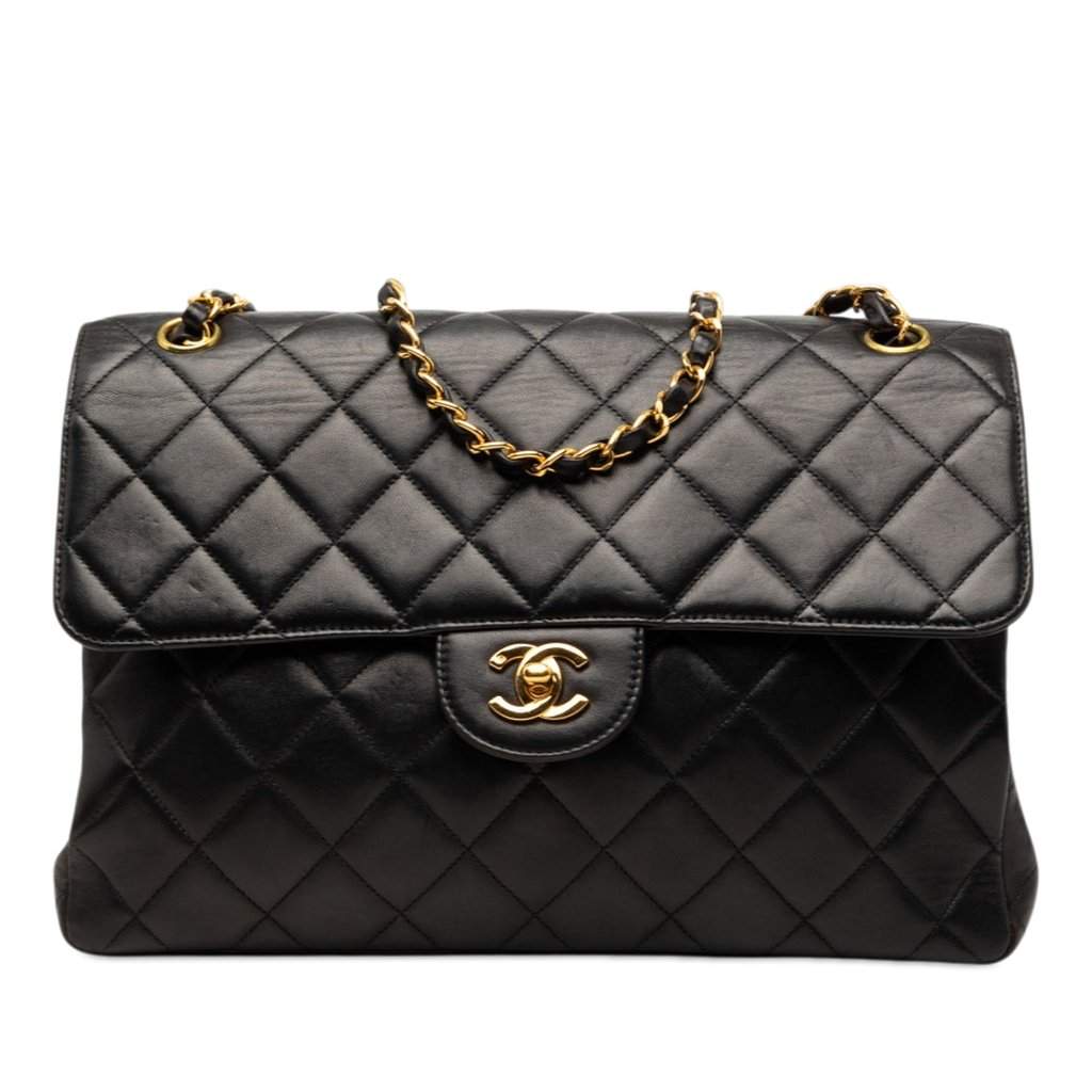 Chanel Jumbo Quilted Lambskin Double Sided Flap Black Leather Very good condition - Front View
