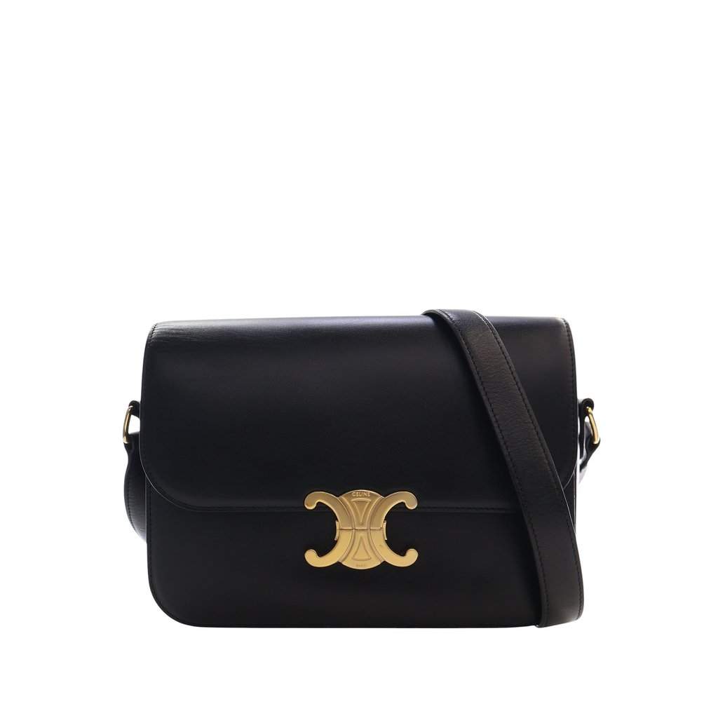 Celine Classique Shiny Calfskin Triomphe Crossbody Black Leather Very good - Front View