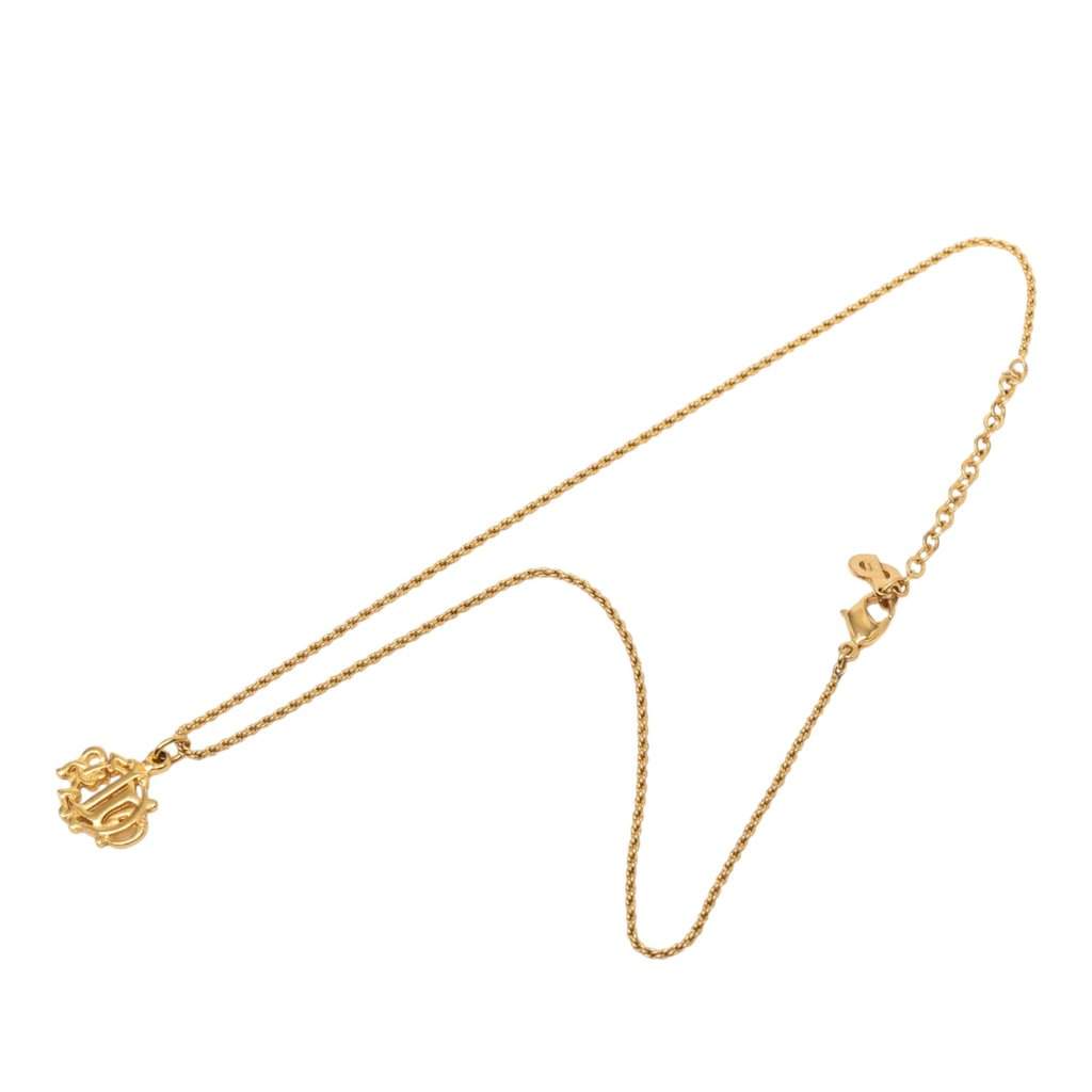 Dior Gold Plated Logo Pendant Necklace Gold Metal Very good condition - Front View