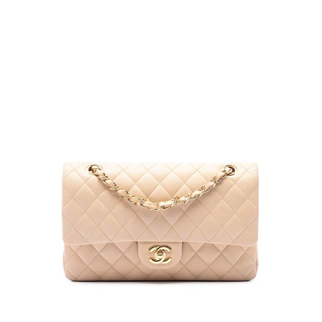 Chanel Medium Classic Lambskin Double Flap Brown Leather Very good condition - Front View