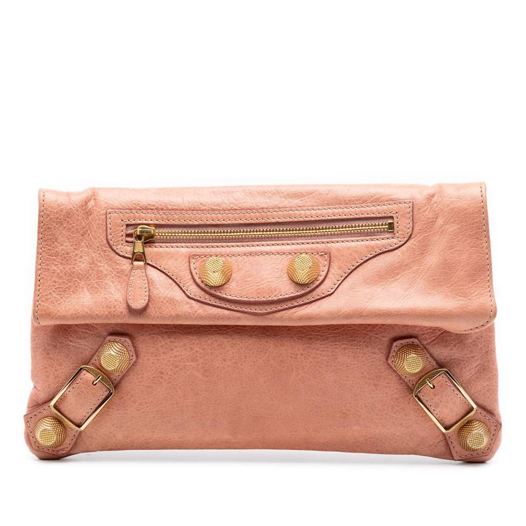 Balenciaga Lambskin Motocross Giant 21 Envelope Clutch Pink Leather Very good condition - Front View
