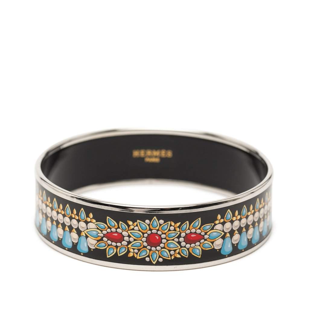 Hermès Wide Printed Enamel Bangle 70 Black Very good condition - Front View