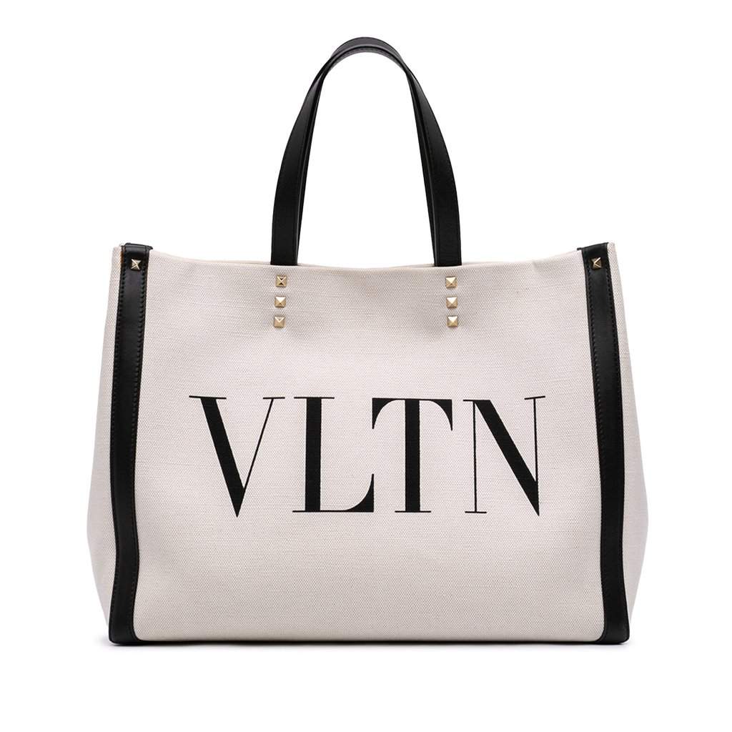 Valentino Medium Canvas Rockstud VLTN Tote Brown Very good condition - Front View