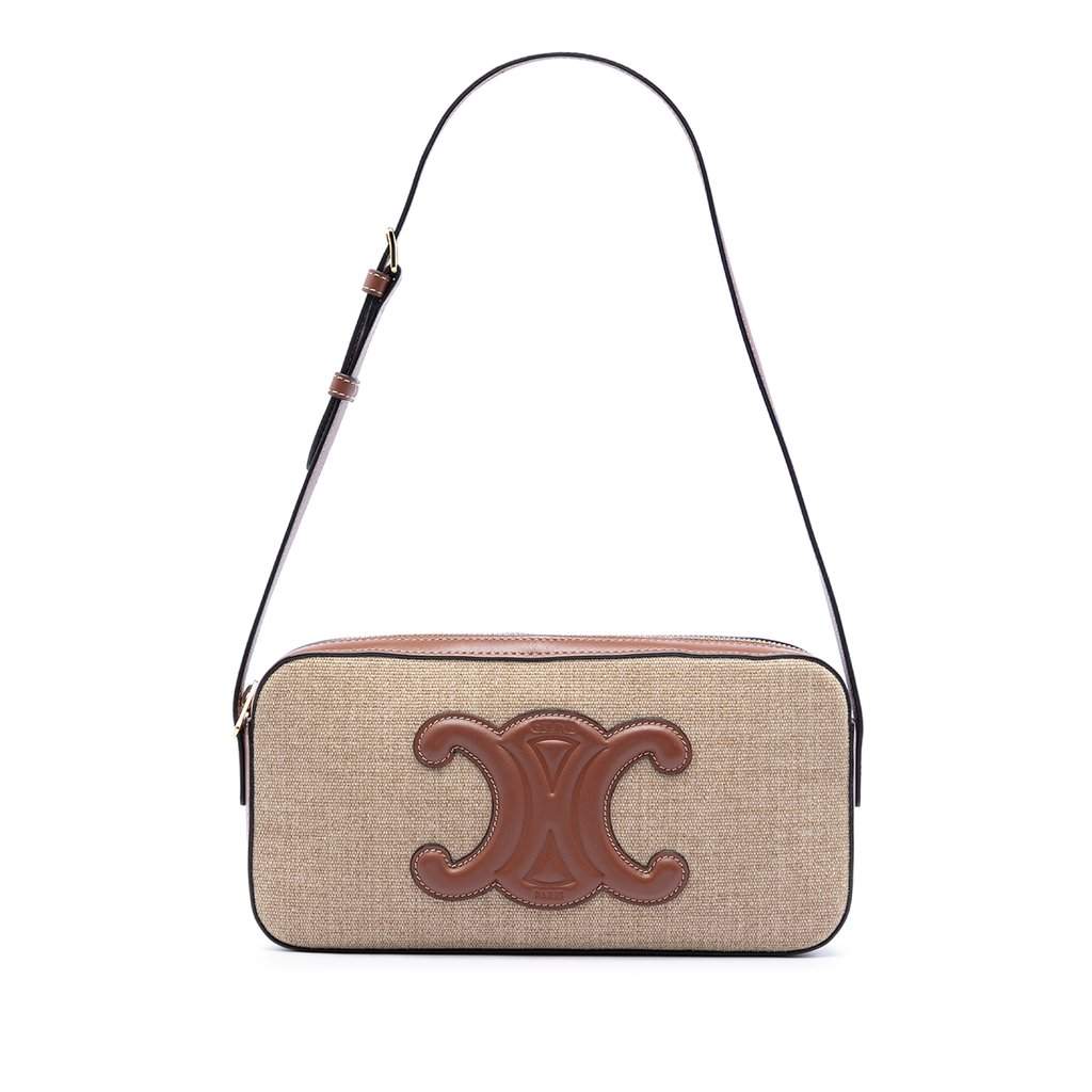 Celine Canvas and Calfskin Cuir Triomphe Camera Shoulder Bag Beige Leather Very good condition - Front View