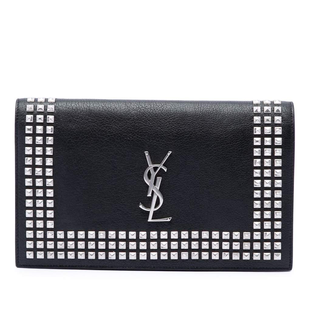 Saint Laurent Studded Leather Monogram Clutch Black Leather Very good - Front View