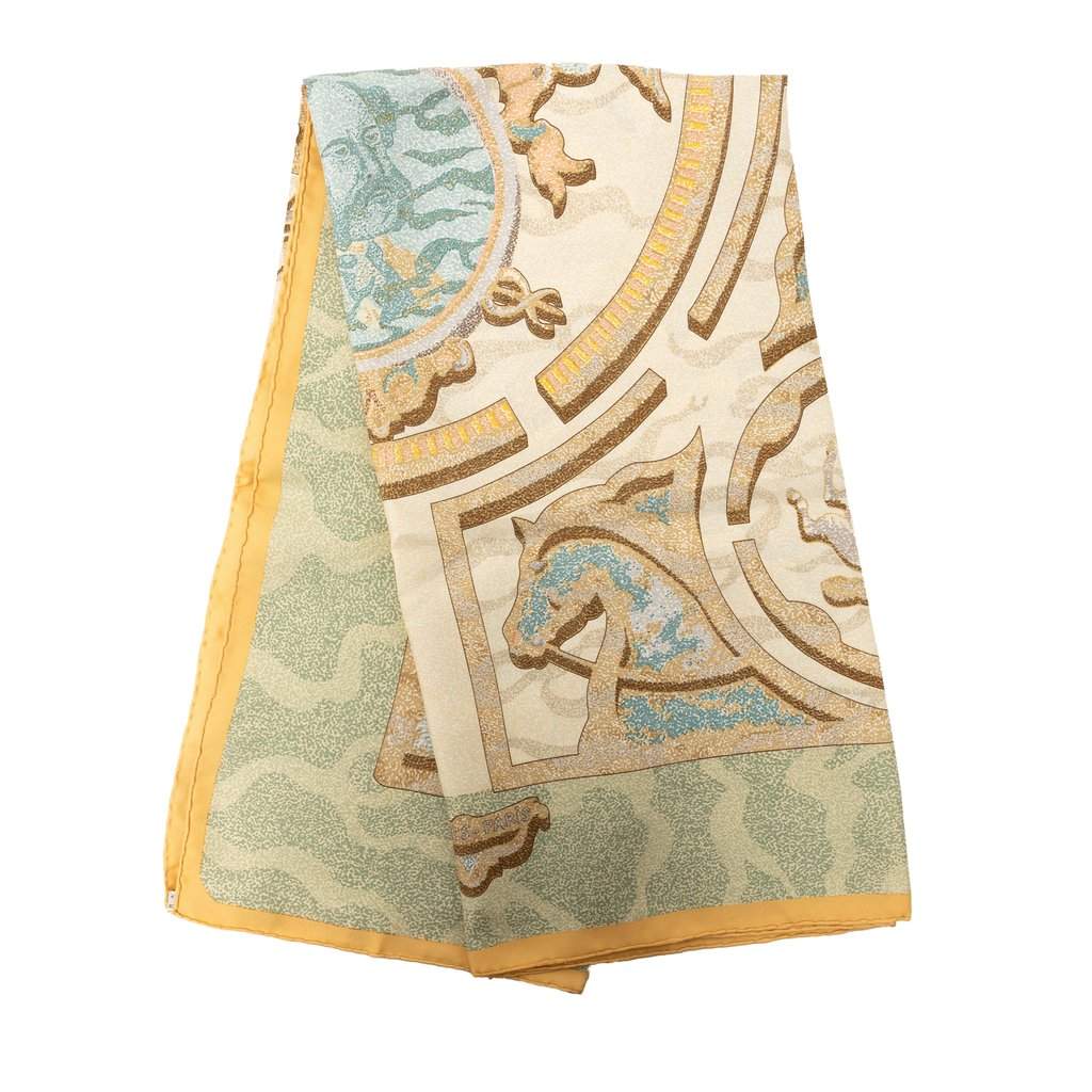 Hermès Peintre Du Cheval Silk Scarf 90 Beige Very good - Front View