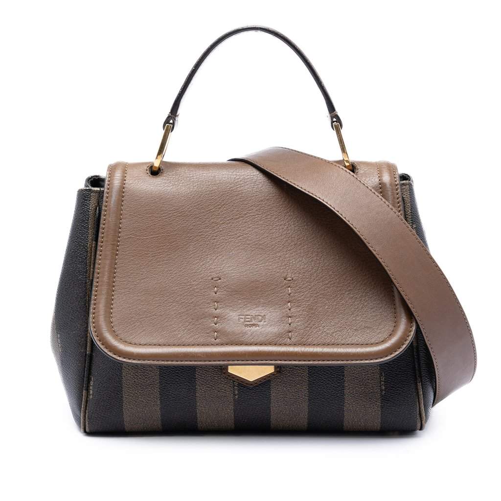 Fendi Pequin Coated Canvas and Leather Silvana Satchel Brown Very good condition - Front View