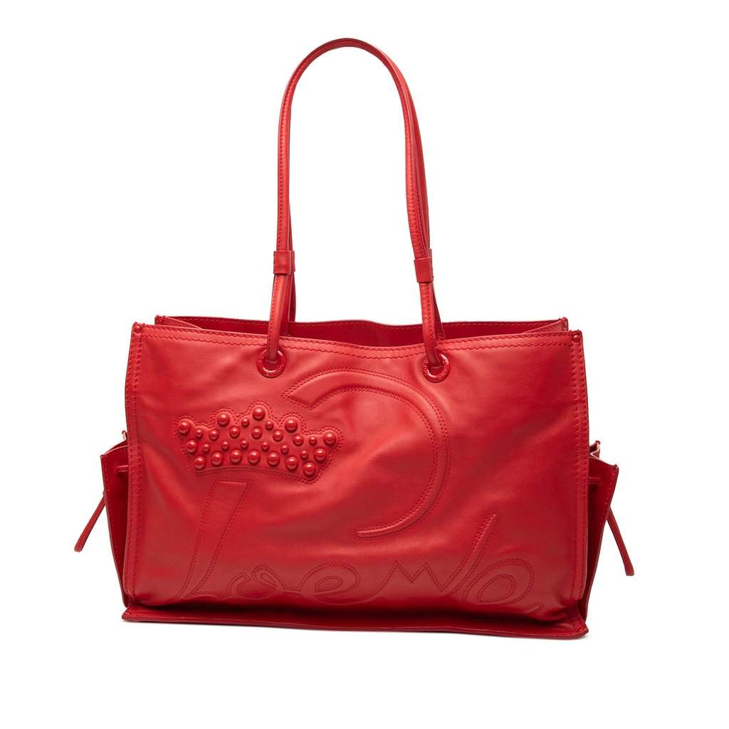 LOEWE Studded Leather Crown Tote Red Leather Very good condition - Front View