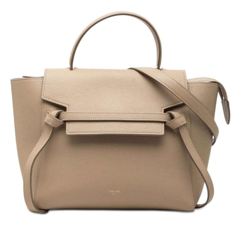 Celine Micro Grained Calfskin Belt Bag Beige Leather Very good condition - Front View