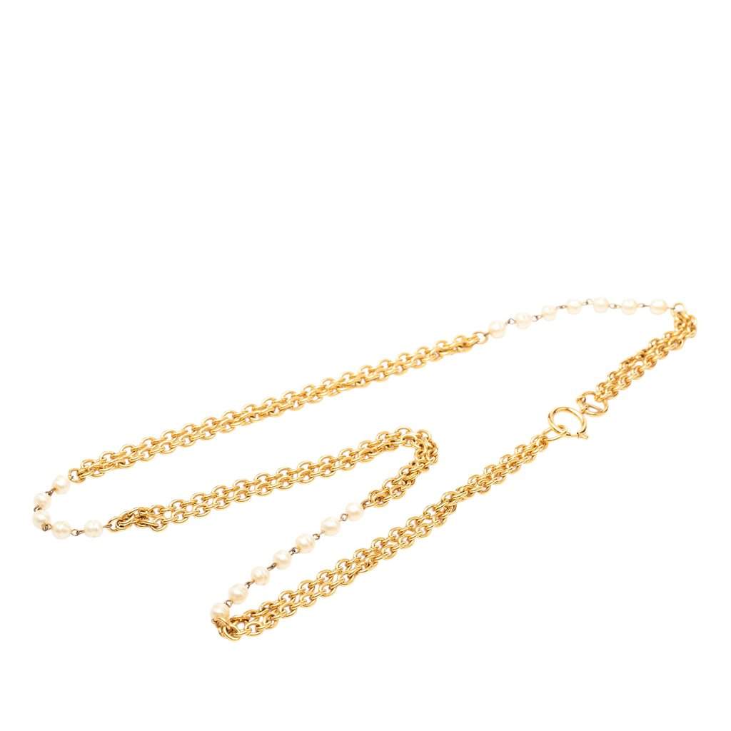 Chanel Gold Plated Faux Pearl Multistrand Pendant Necklace Gold Metal Very good - Front View