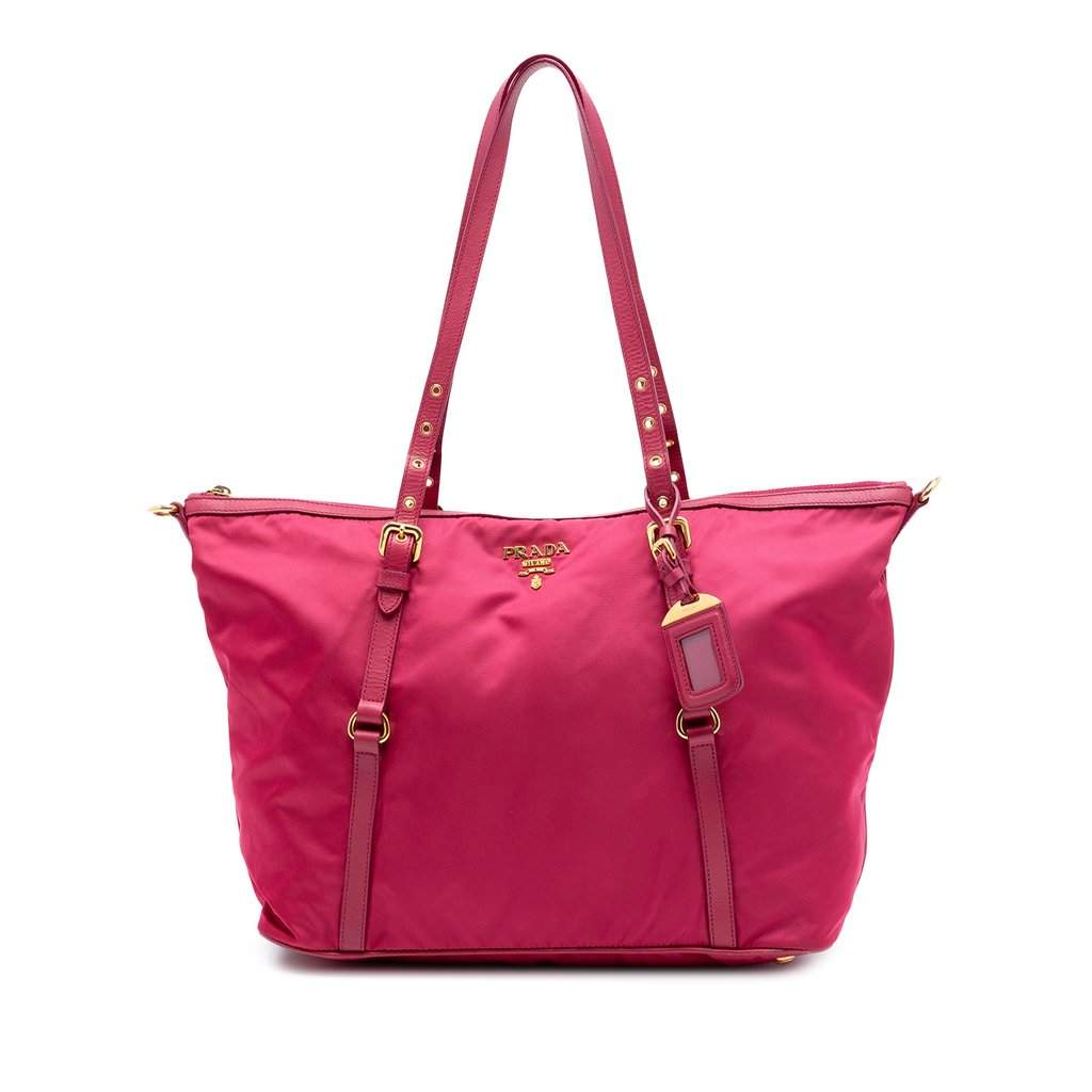 Prada Saffiano Trimmed Tessuto Satchel Pink Very good - Front View