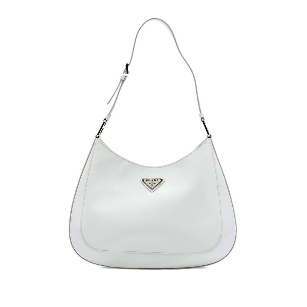 Prada Spazzolato Leather Cleo Shoulder Bag White Leather Very good condition - Front View