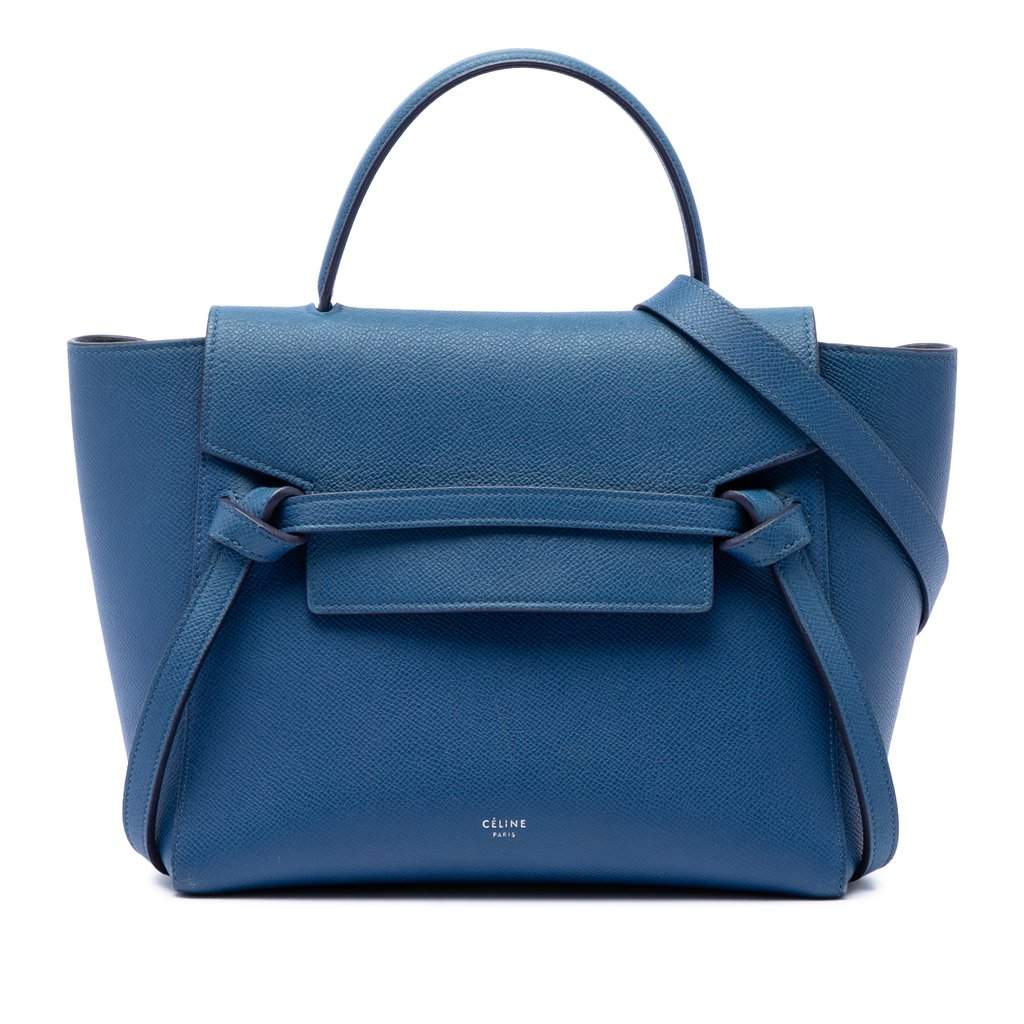 Celine Micro Grained Calfskin Belt Bag Blue Leather Very good - Front View