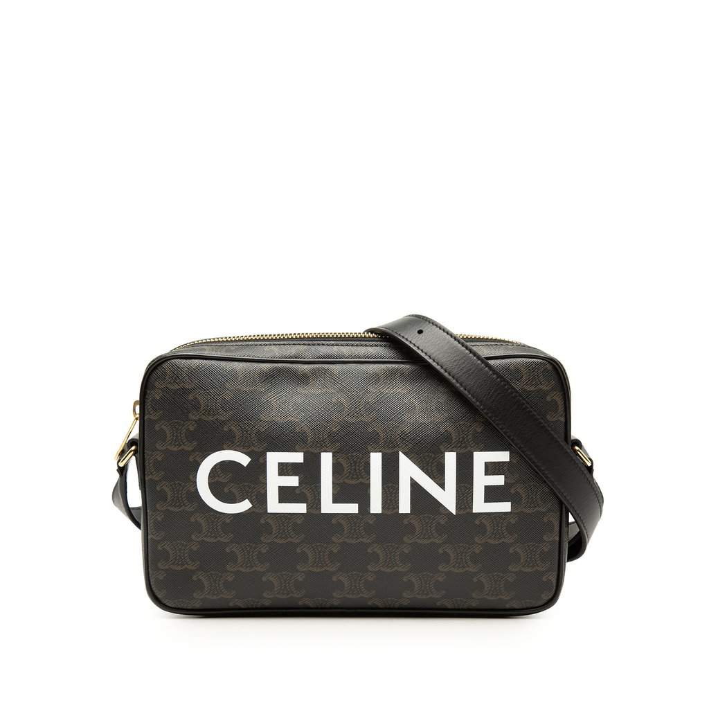 Celine Medium Triomphe Coated Canvas Logo Crossbody Black Very good - Front View