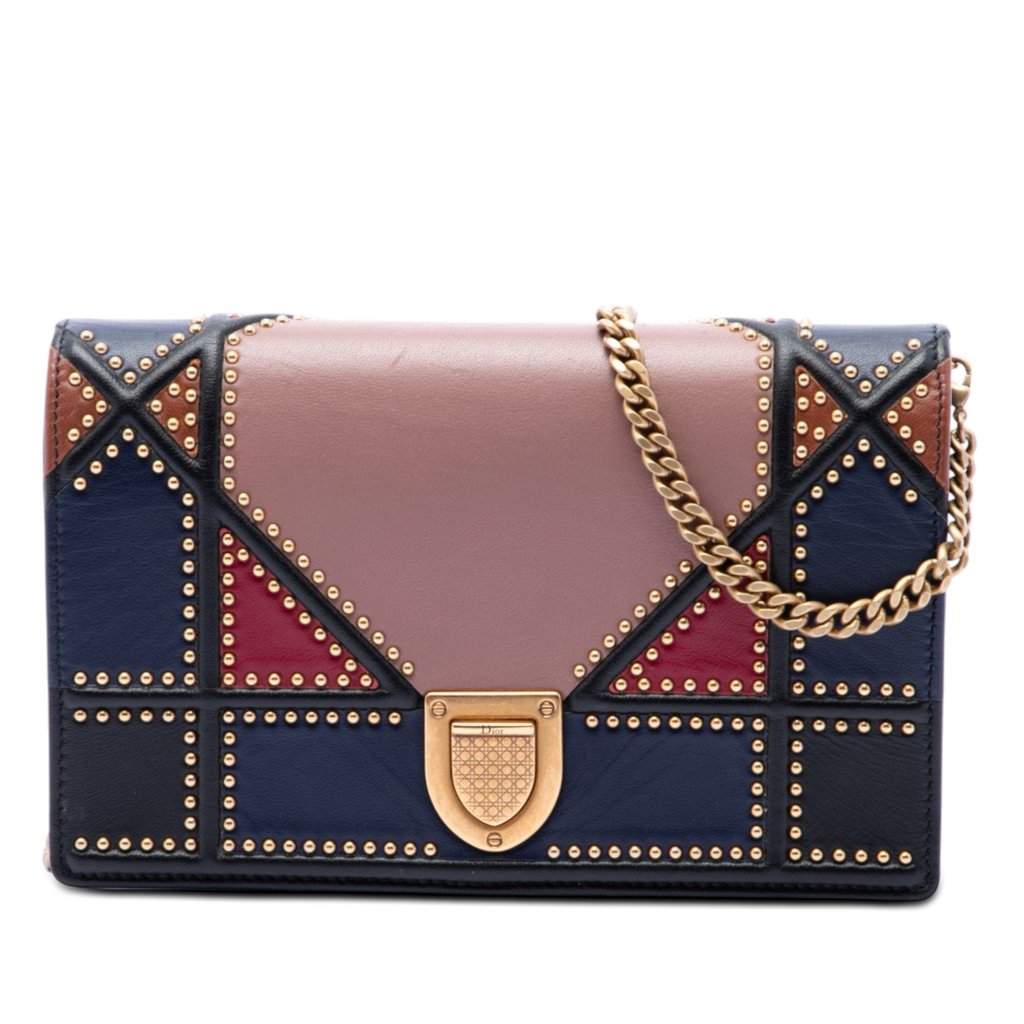 Dior Small Multicolore Studded Lambskin Diorama Flap Pink Leather Very good condition - Front View