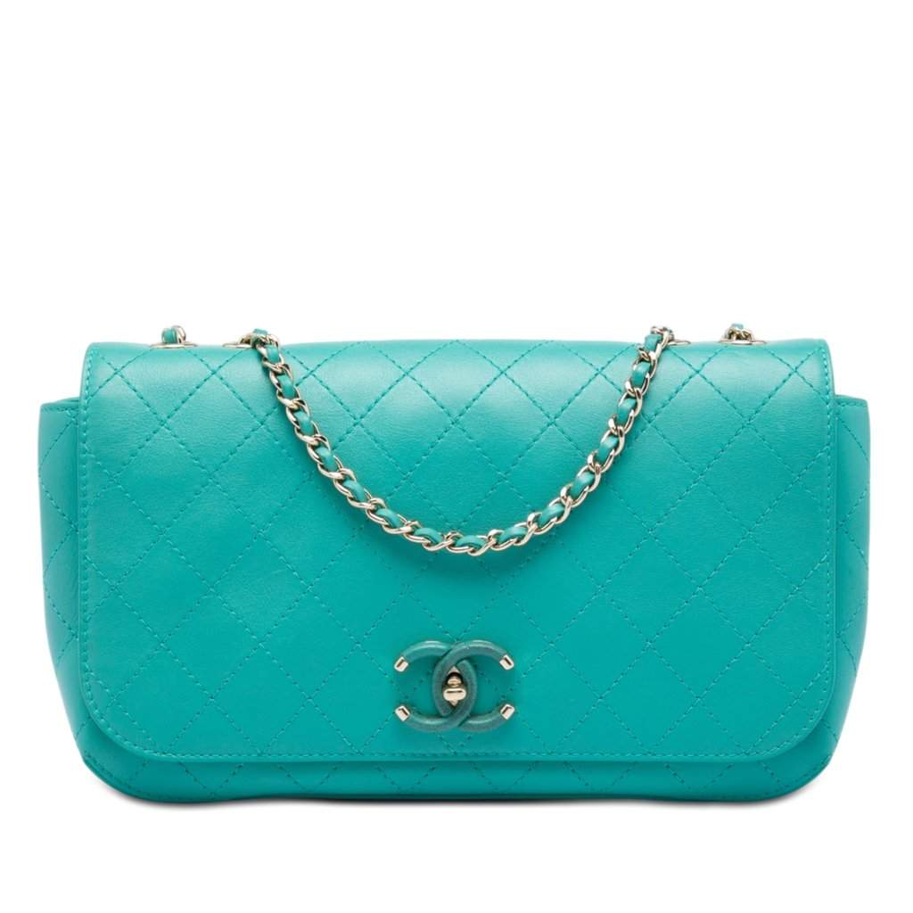 Chanel Medium Stitched Calfskin Covered CC Flap Blue Leather Very good - Front View