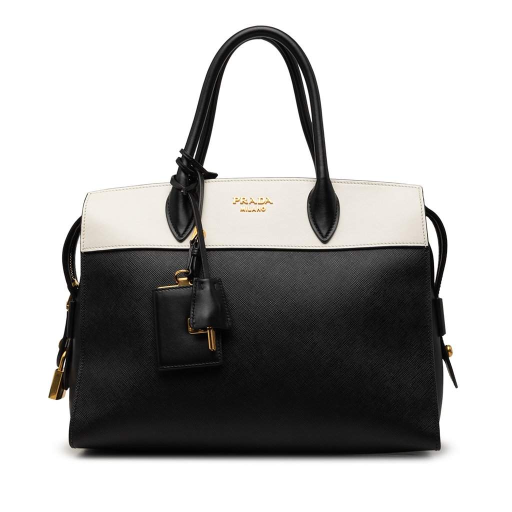 Prada Bicolor Saffiano and City Calf Esplanade Satchel Black Leather Very good - Front View