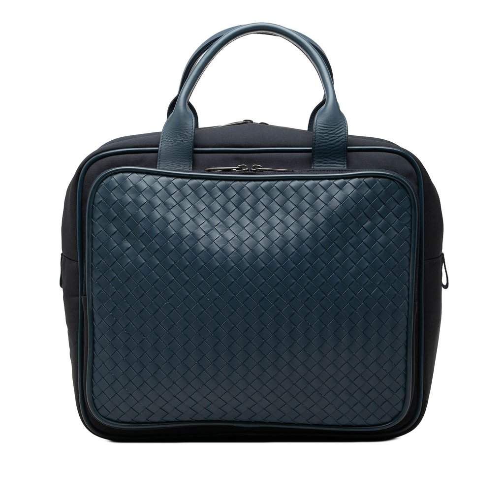 Bottega Veneta Bicolor Nappa Intrecciato Trimmed Canvas Business Bag Black Very good - Front View
