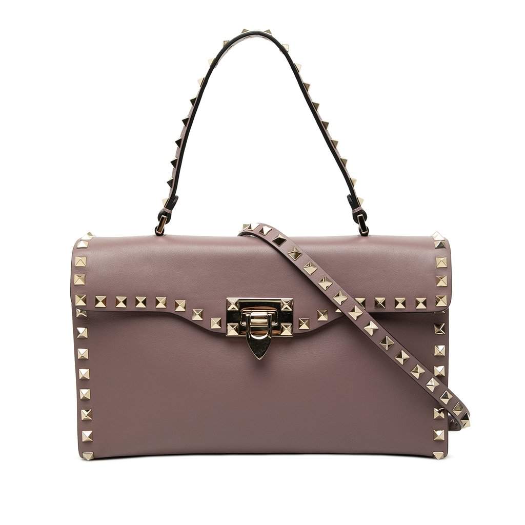 Valentino Small Leather Rockstud Single Handle Flap Pink Leather Very good condition - Front View