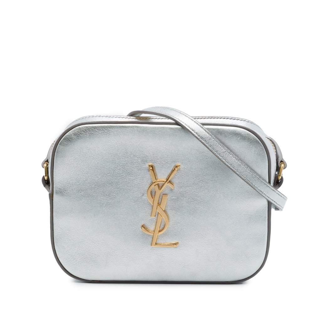 Saint Laurent Small Metallic Calfskin Classic Monogram Camera Bag Silver Leather Very good - Front View