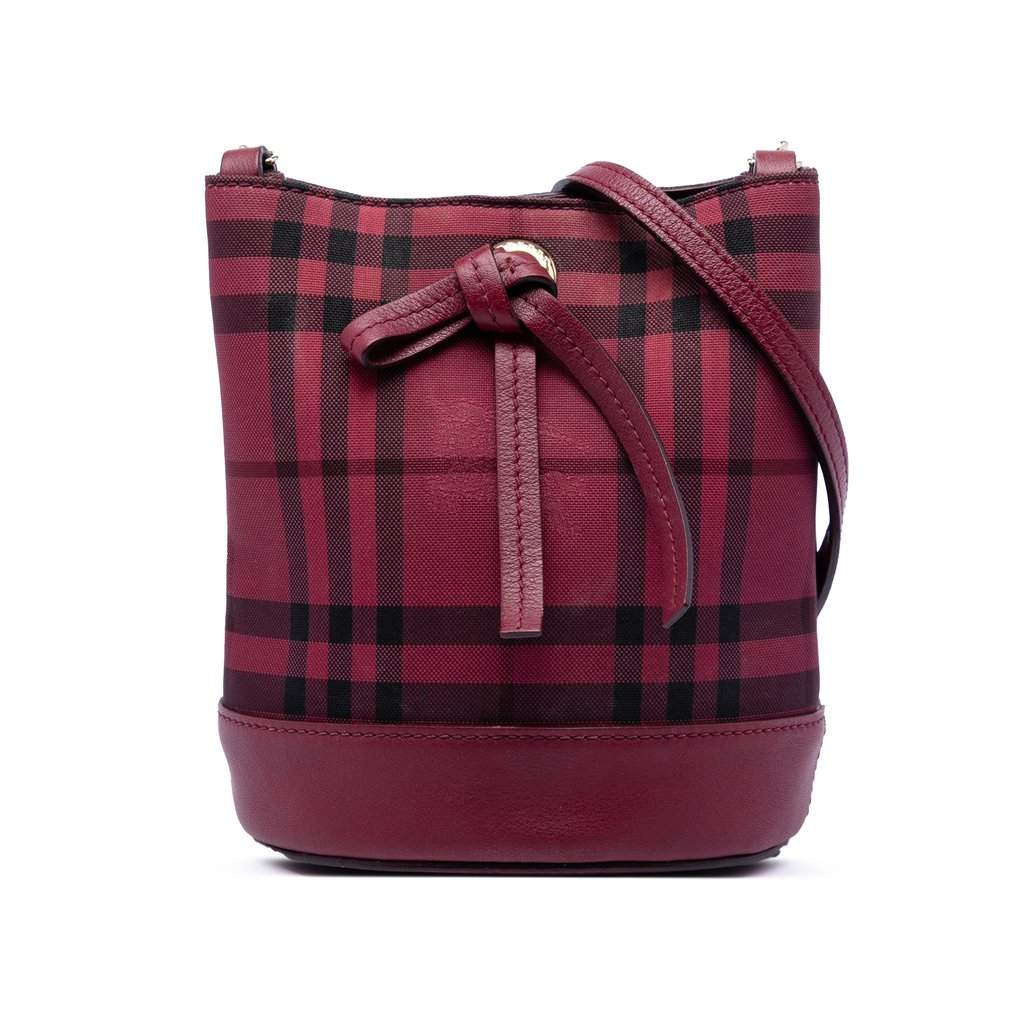 Burberry Baby Haymarket Check Nylon Overdyed Bucket Bag Red Very good condition - Front View