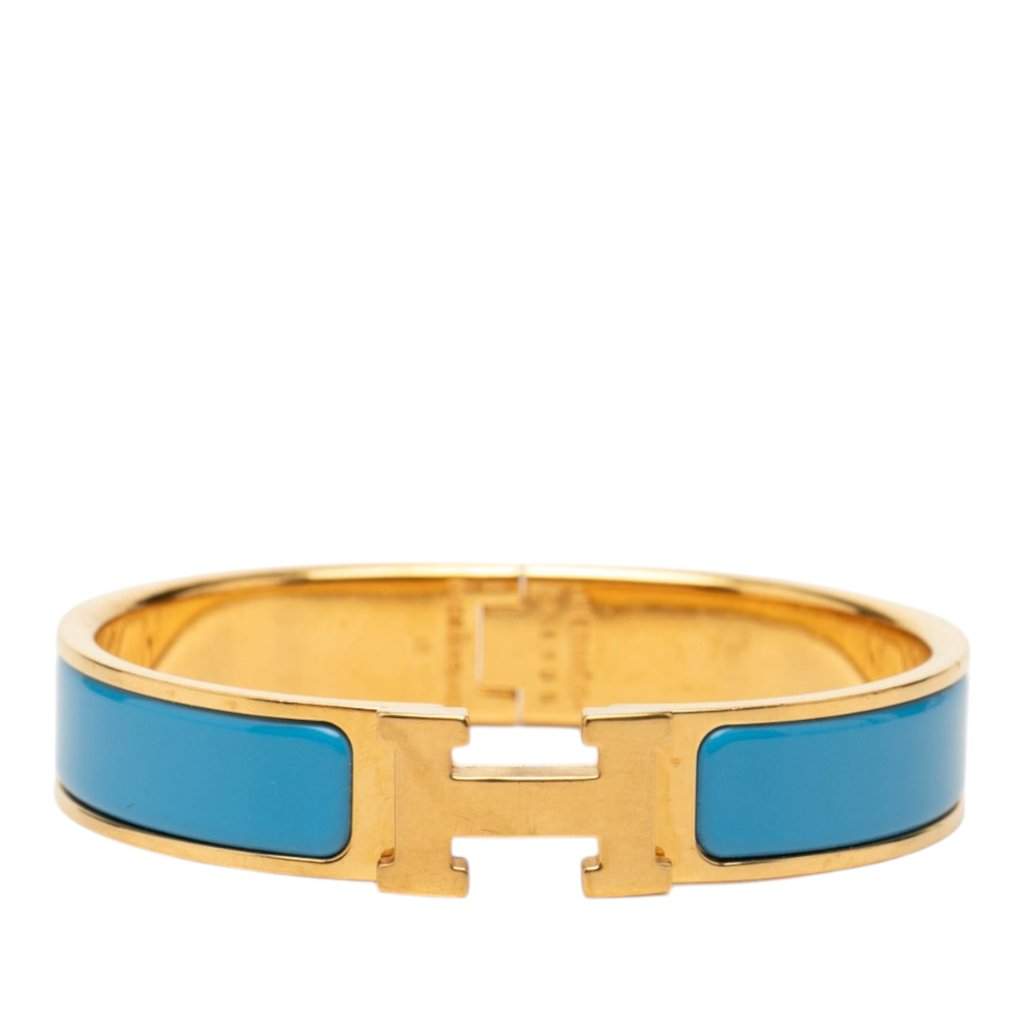 Hermès Narrow Enamel Clic H Bracelet PM Blue Very good condition - Front View