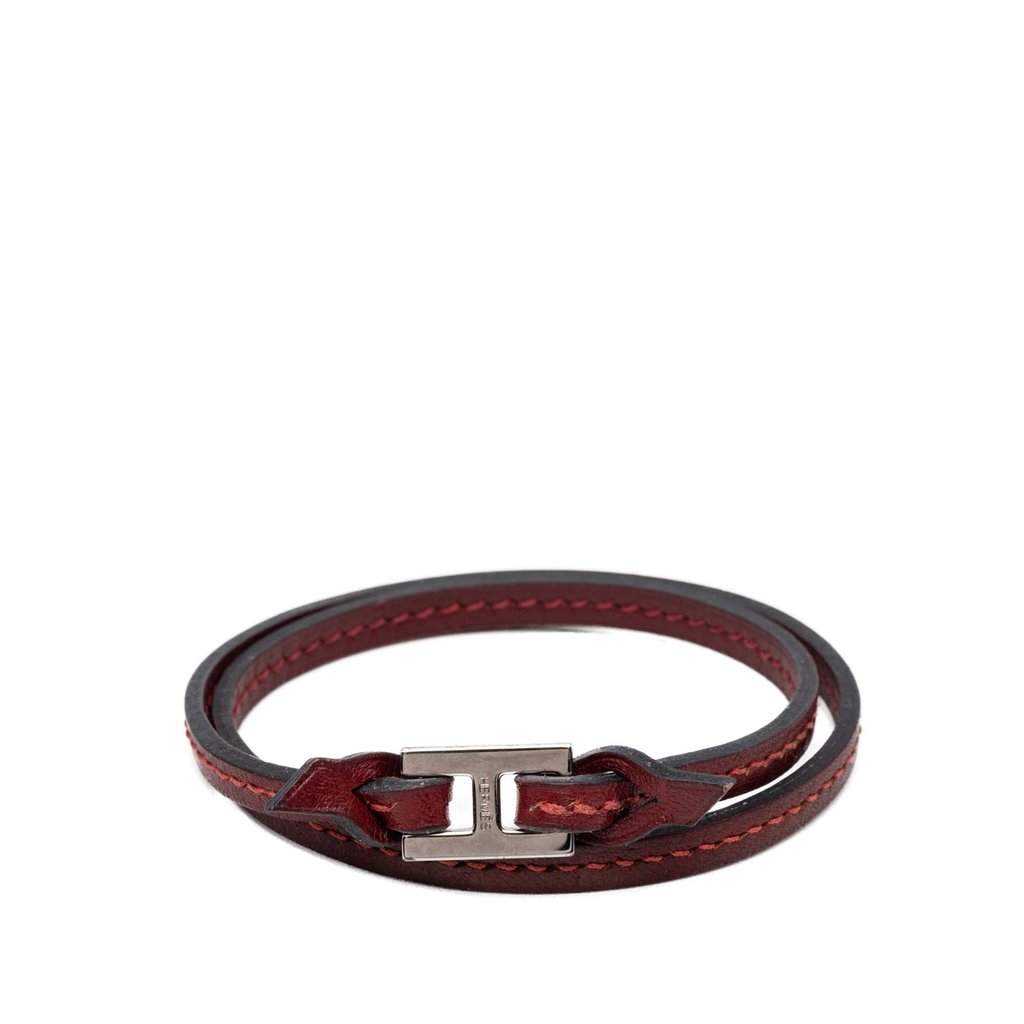 Hermès Leather Tillet Double Tour Bracelet Red Leather Very good condition - Front View