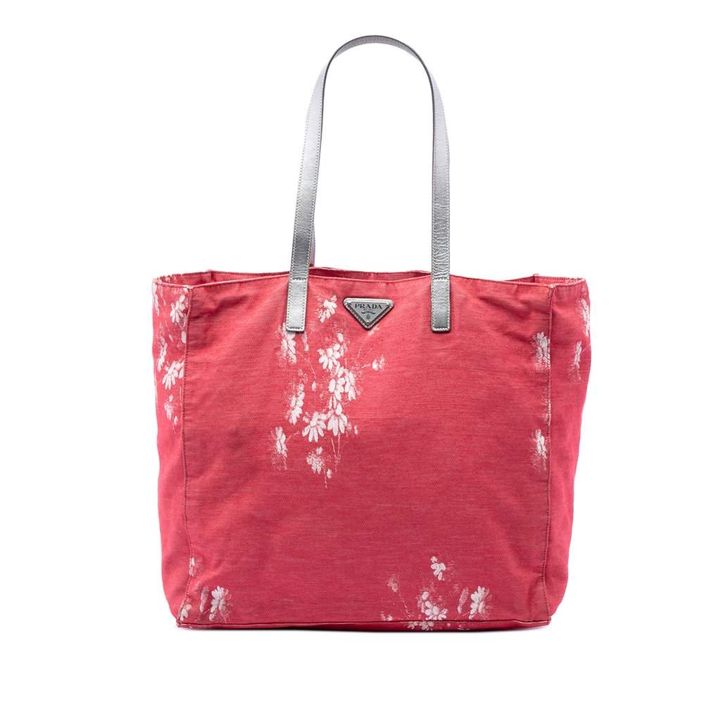 Prada Floral Printed Canvas Tote Pink Very good - Front View
