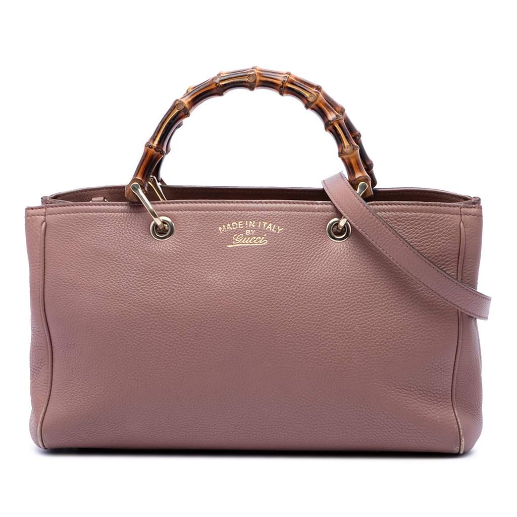 Gucci Medium Calfskin Bamboo Shopper Satchel Pink Leather Good - Front View