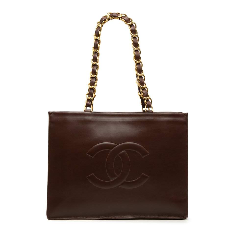 Chanel CC Lambskin Chain Tote Brown Leather Very good condition - Front View