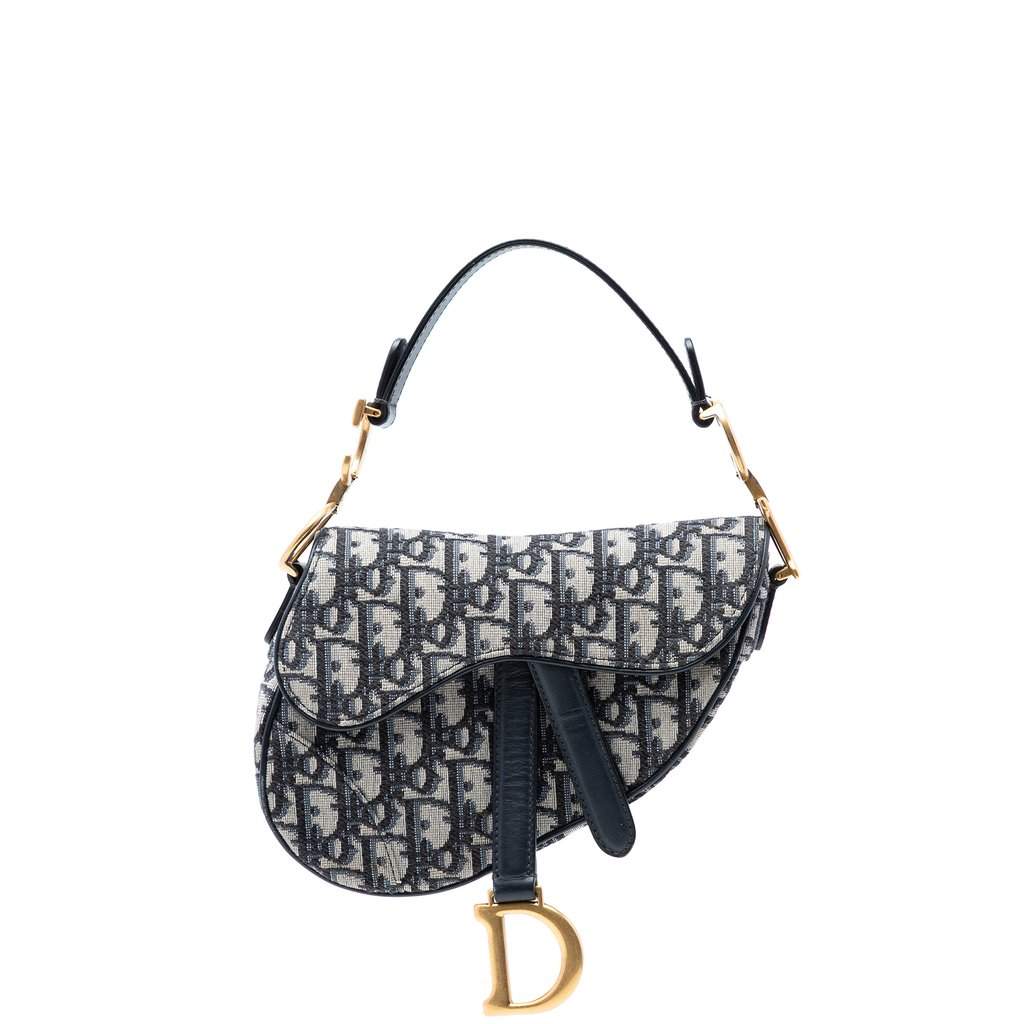 Dior Mini Oblique Canvas Saddle Bag Blue Very good condition - Front View