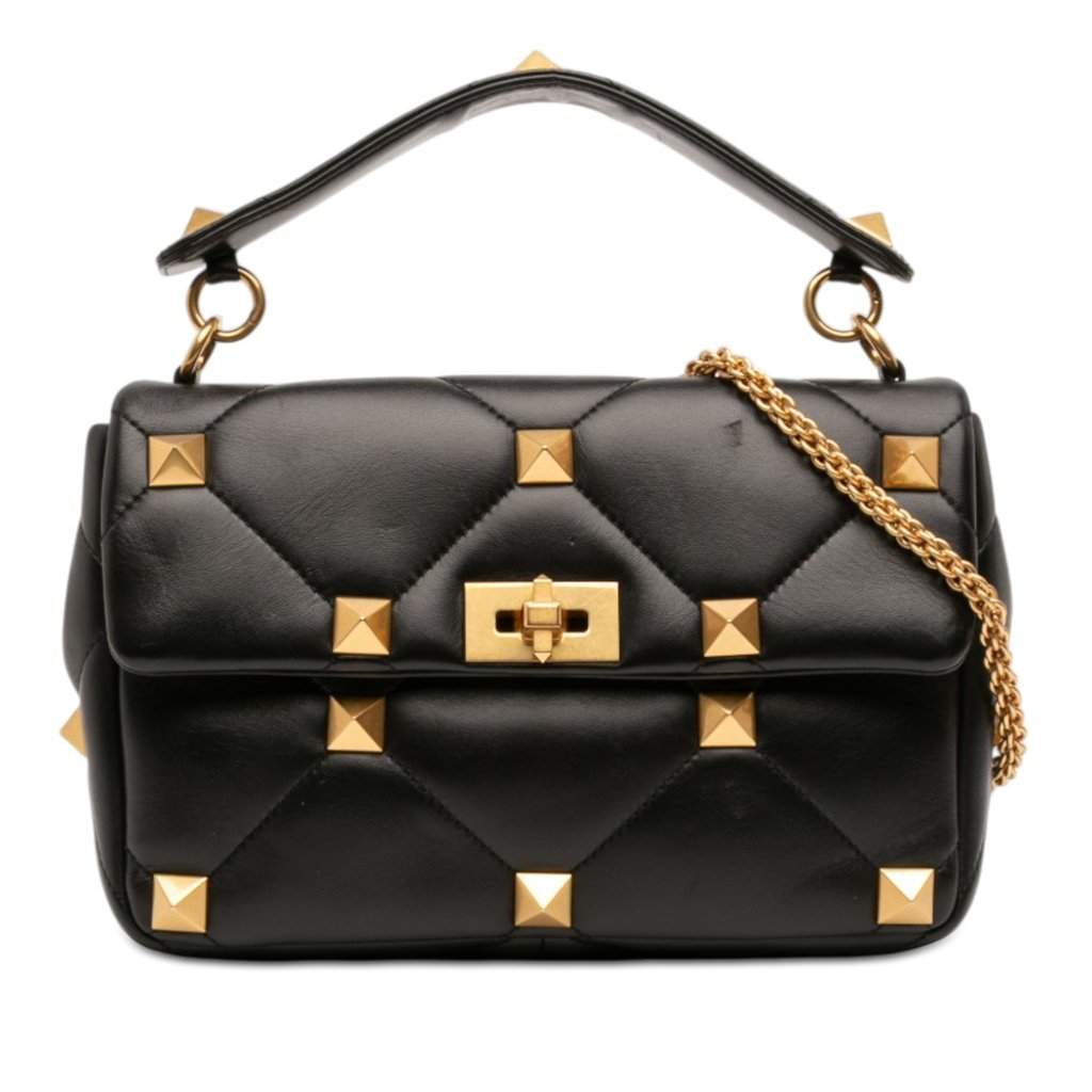 Valentino Large Nappa Roman Stud Satchel Black Leather Very good condition - Front View