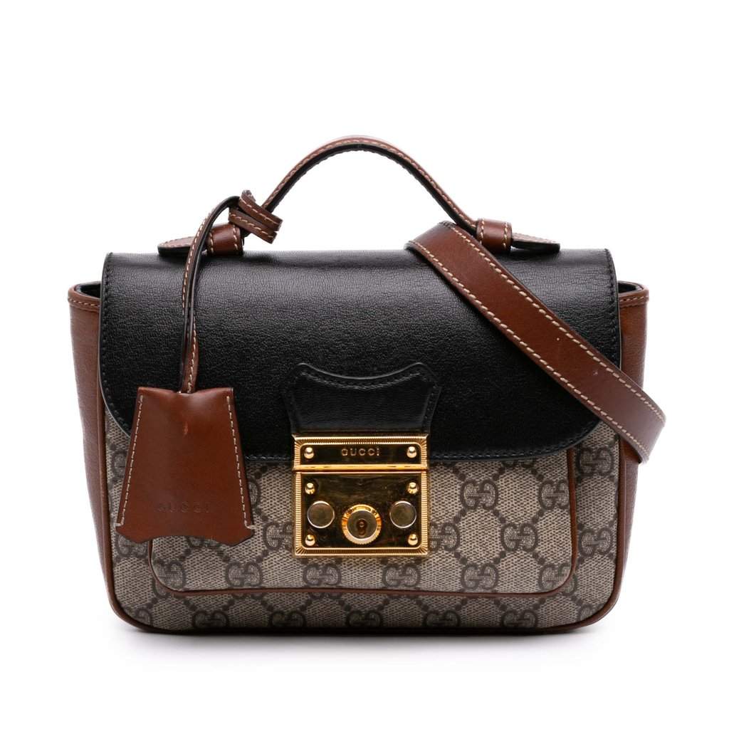 Gucci Mini GG Supreme and Calfskin Padlock Flap Pocket Satchel Beige Very good condition - Front View