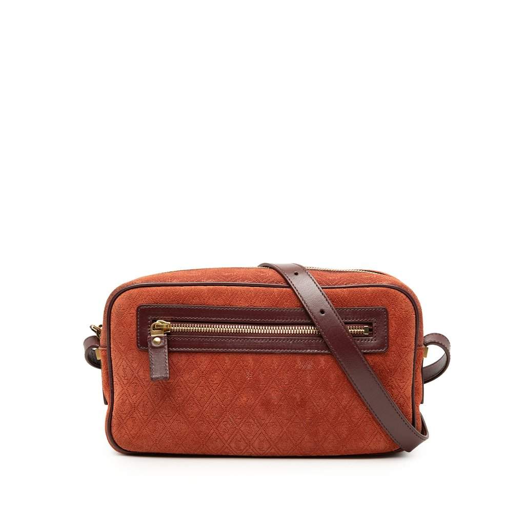 Saint Laurent Suede Monogram All Over Camera Bag Brown Leather Very good condition - Front View