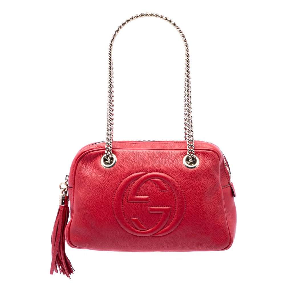 Gucci Calfskin Soho Chain Zip Shoulder Bag Red Leather Very good condition - Front View