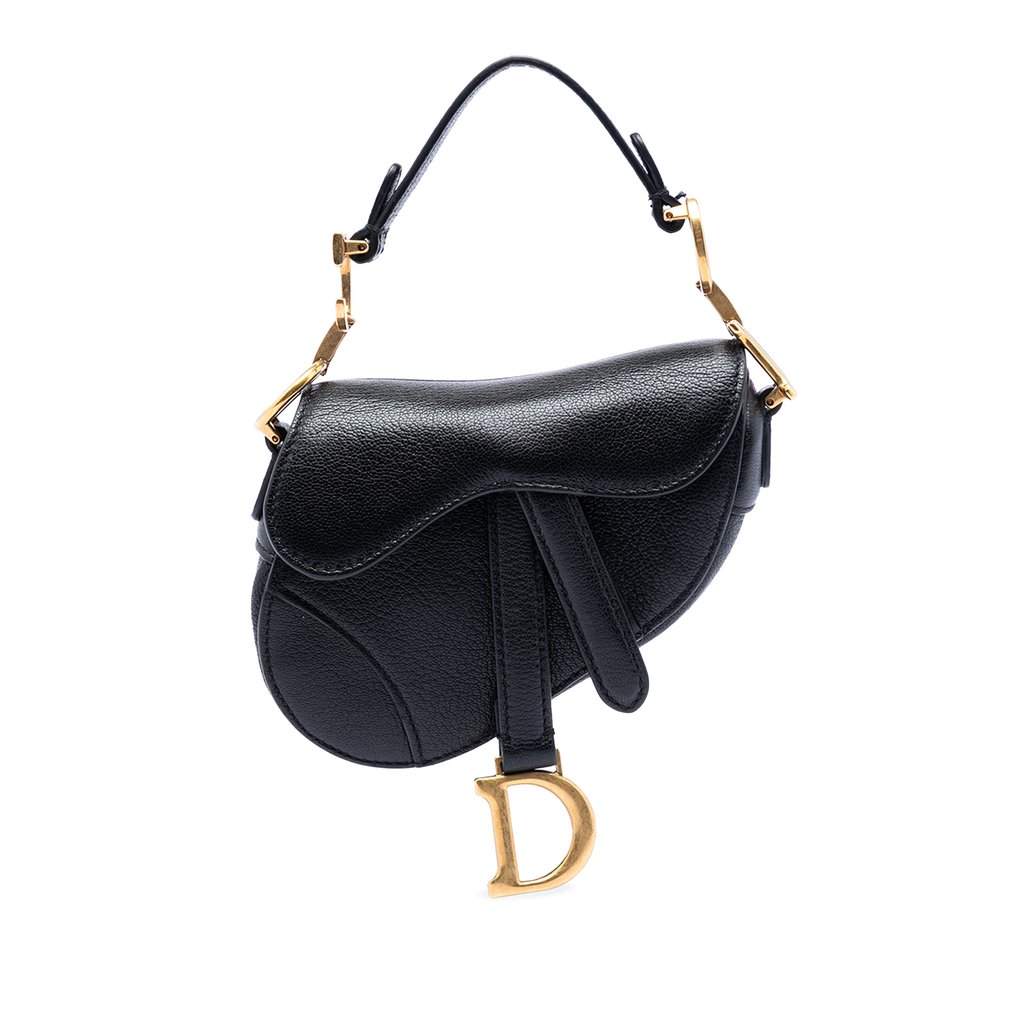 Dior Micro Goatskin Saddle Bag Black Leather Very good condition - Front View