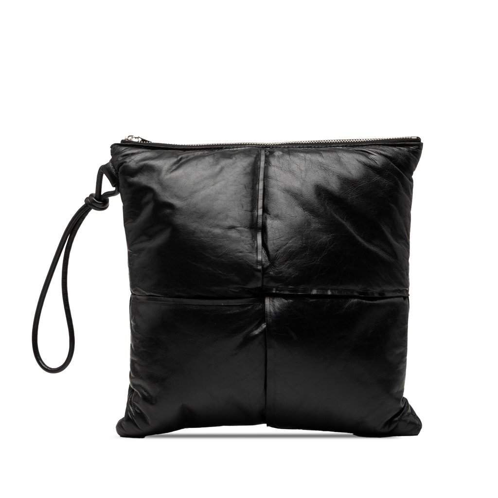 Bottega Veneta Nappa Intrecciato Padded Square Wristlet Pouch Black Leather Very good condition - Front View