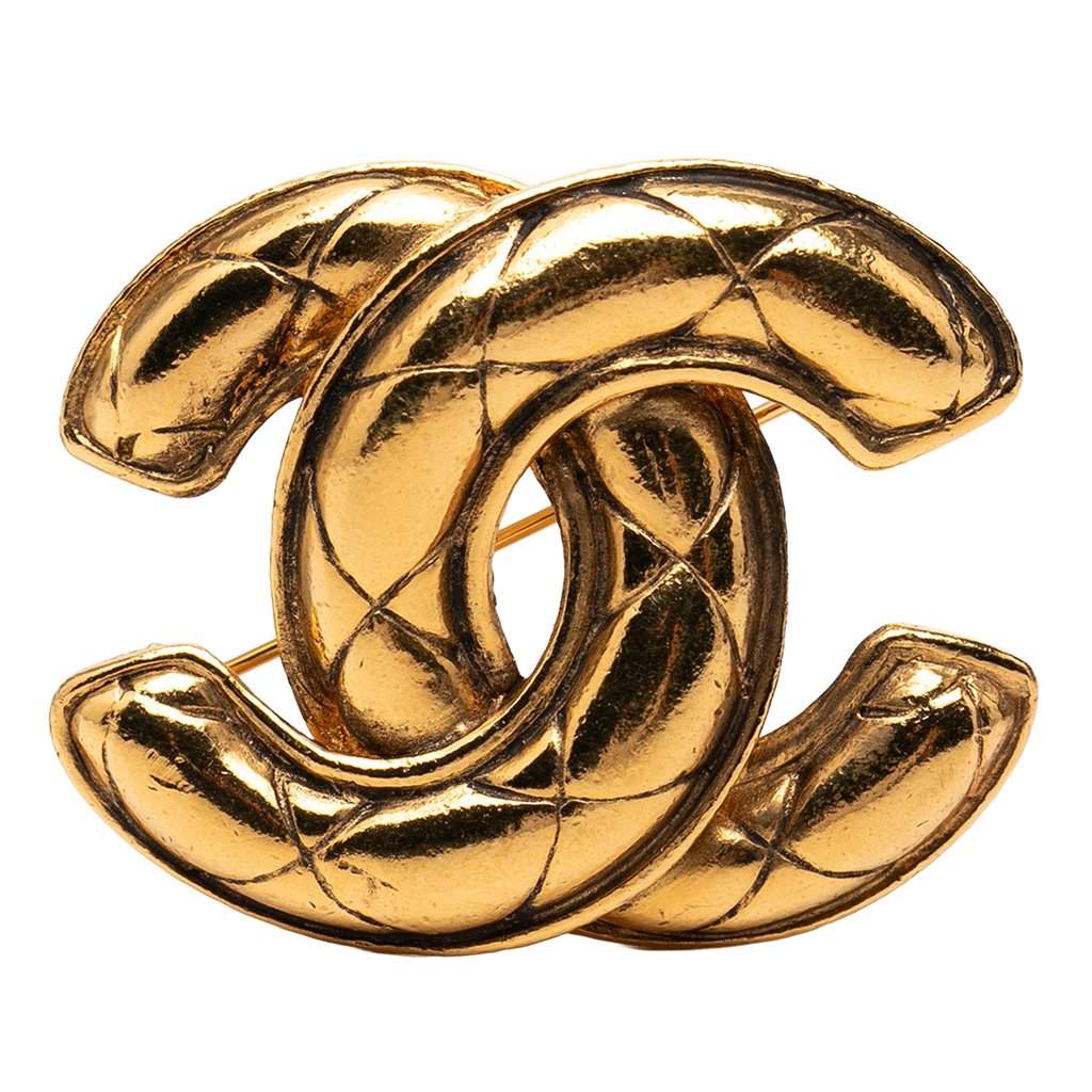 Chanel CC Gold Plated Quilted Brooch Gold Metal Very good condition - Front View