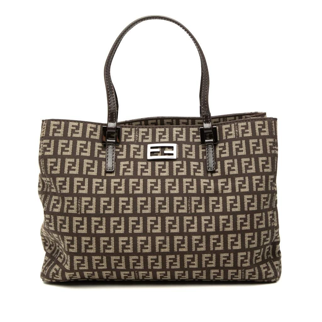 Fendi Small Zucchino Canvas Tote Brown Very good - Front View