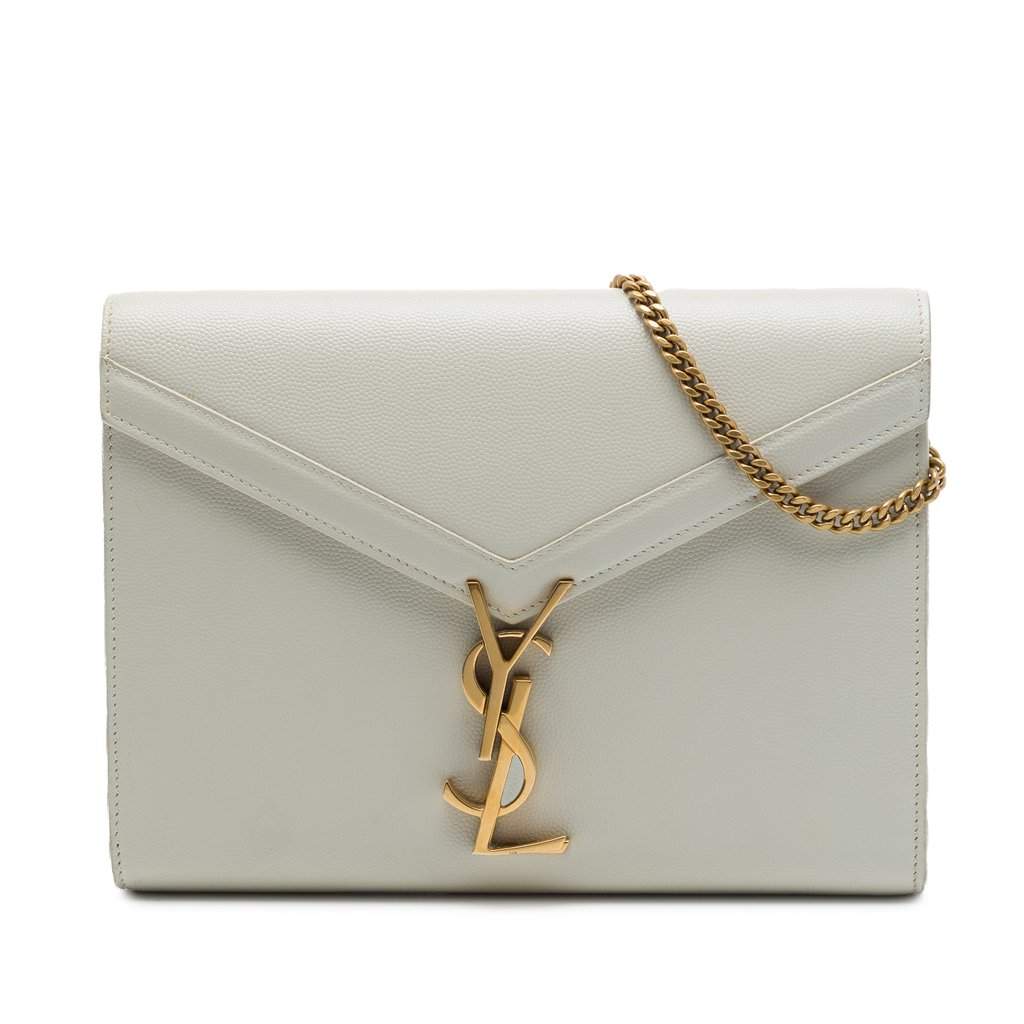 Saint Laurent Grain De Poudre Monogram Cassandra Chain Wallet White Leather Very good condition - Front View