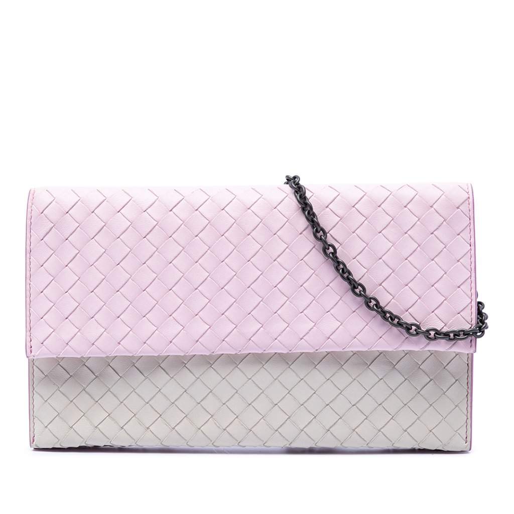 Bottega Veneta Bicolor Nappa Intrecciato Wallet On Chain Pink Leather Very good - Front View