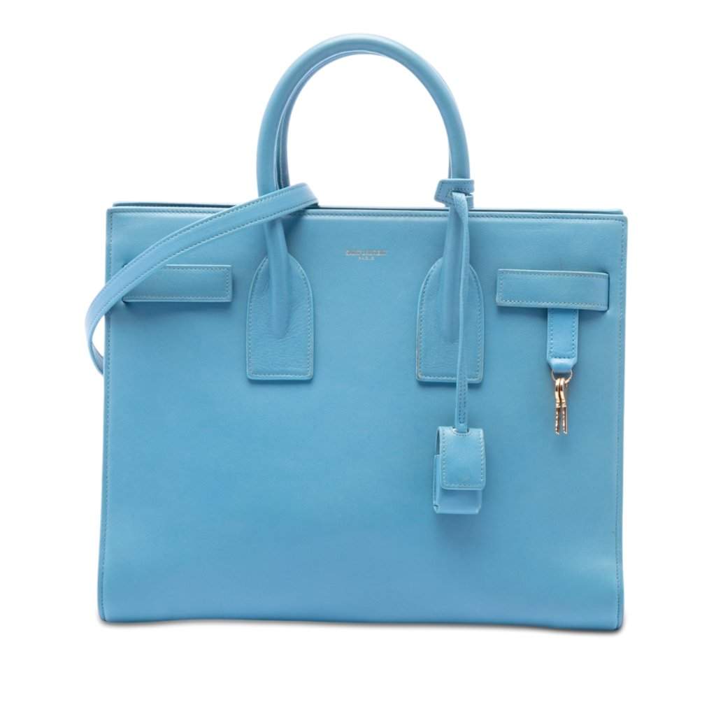 Saint Laurent Small Leather Sac De Jour Satchel Blue Leather Very good condition - Front View