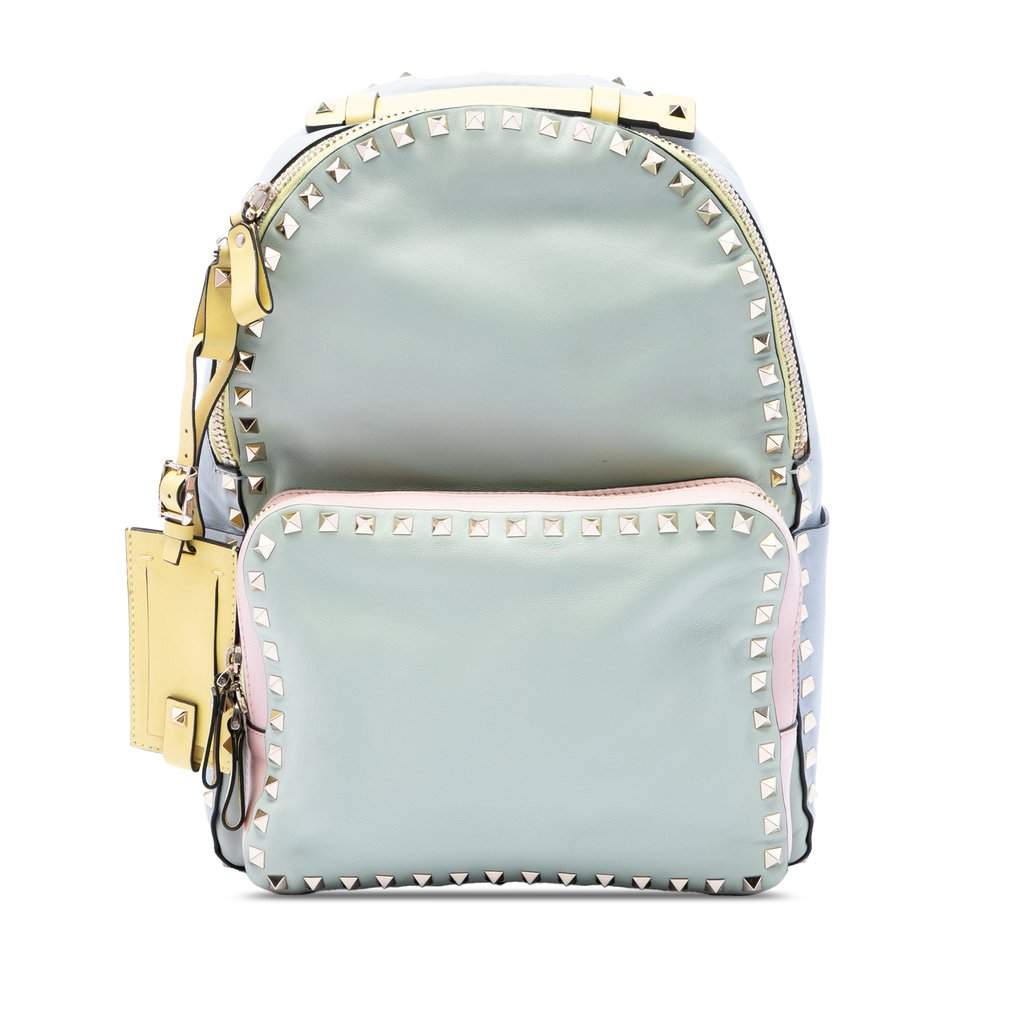 Valentino Medium Calfskin Watercolor Rockstud Backpack Green Leather Very good condition - Front View