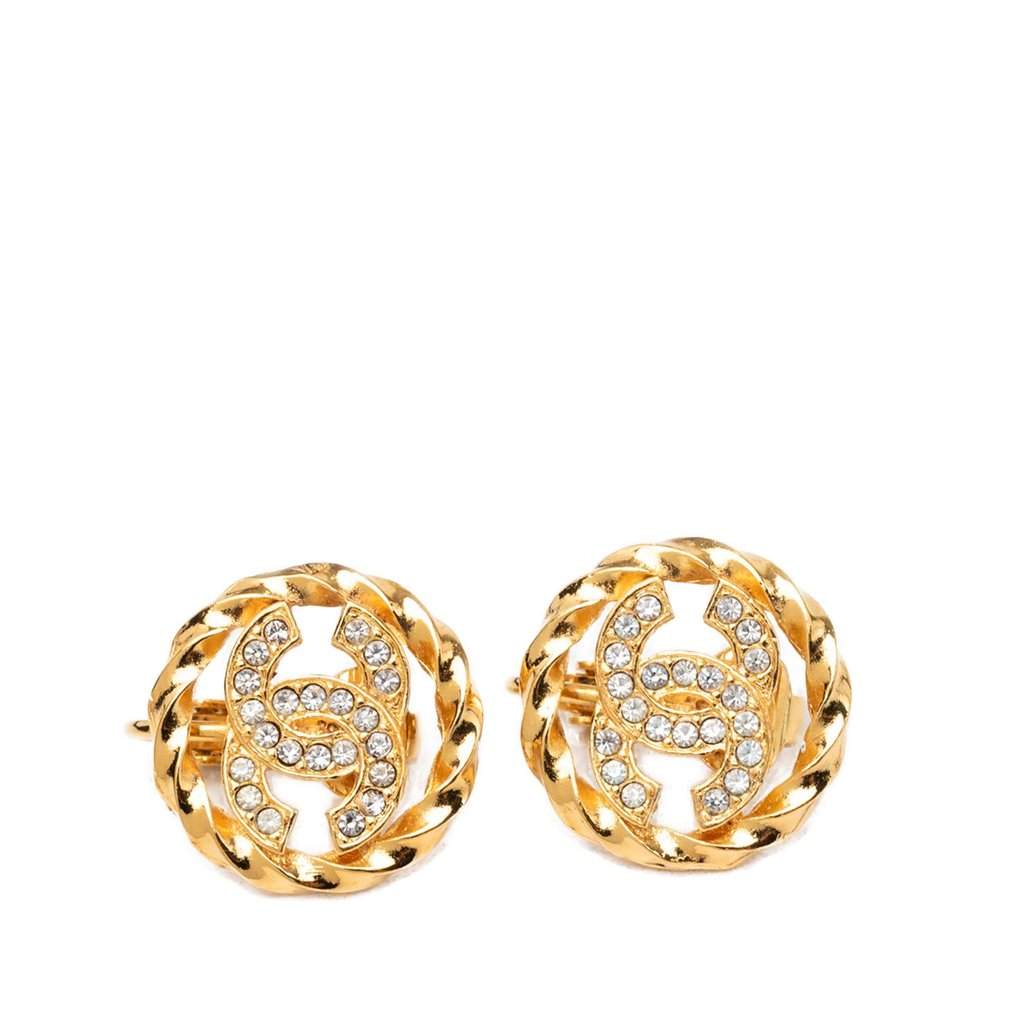 Chanel CC Gold Plated Strass Round Rope Earrings Gold Metal Very good condition - Front View