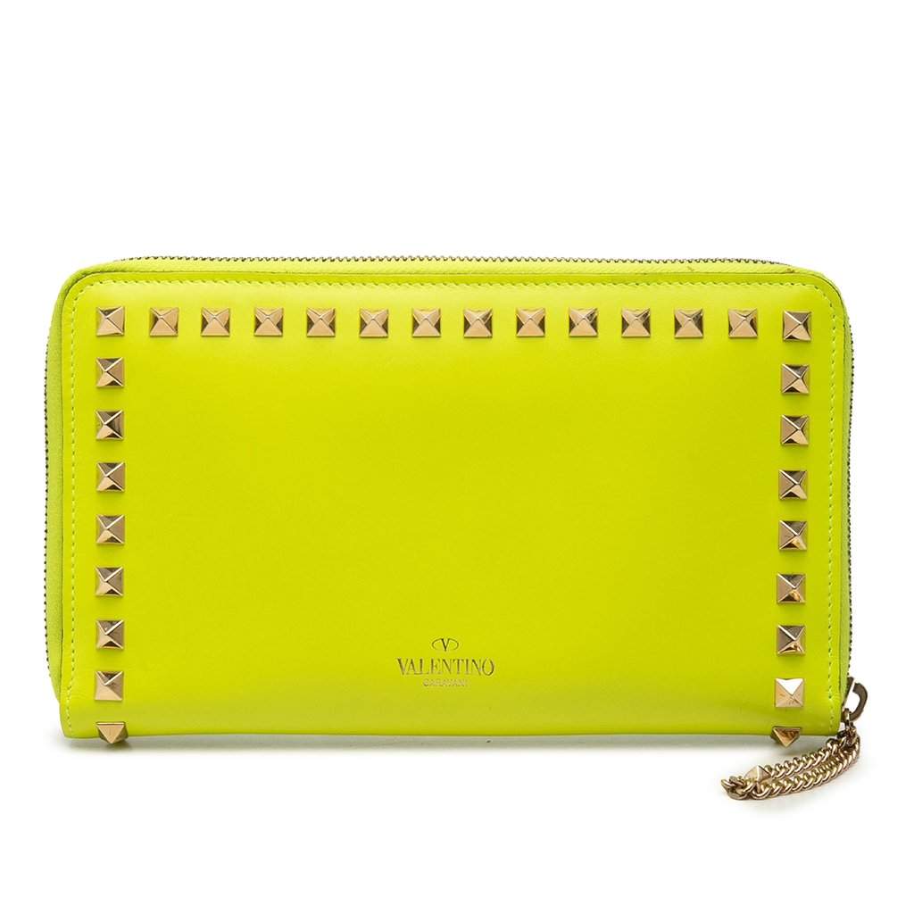 Valentino Leather Rockstud Zip Around Wallet Yellow Leather Very good condition - Front View