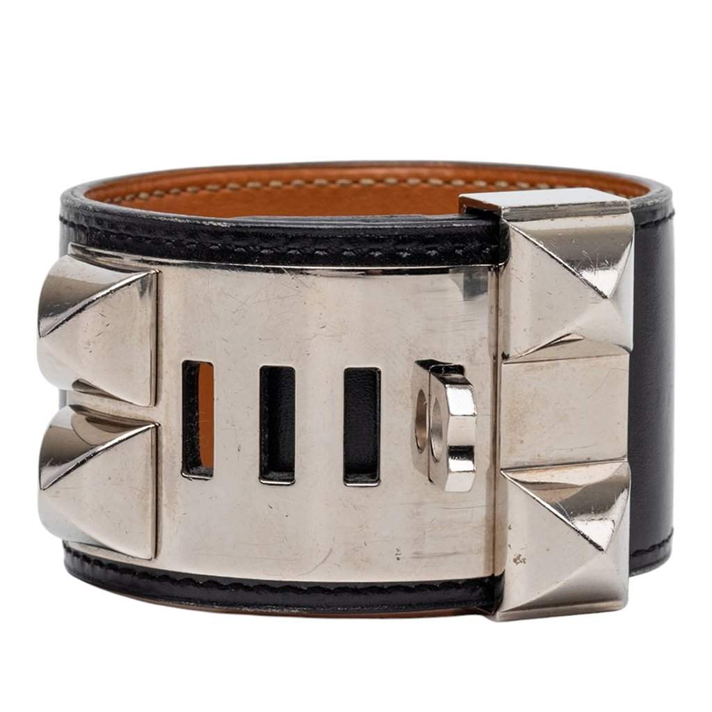 Hermès Swift and Palladium Plated Collier de Chien Bracelet S Black Leather Very good - Front View